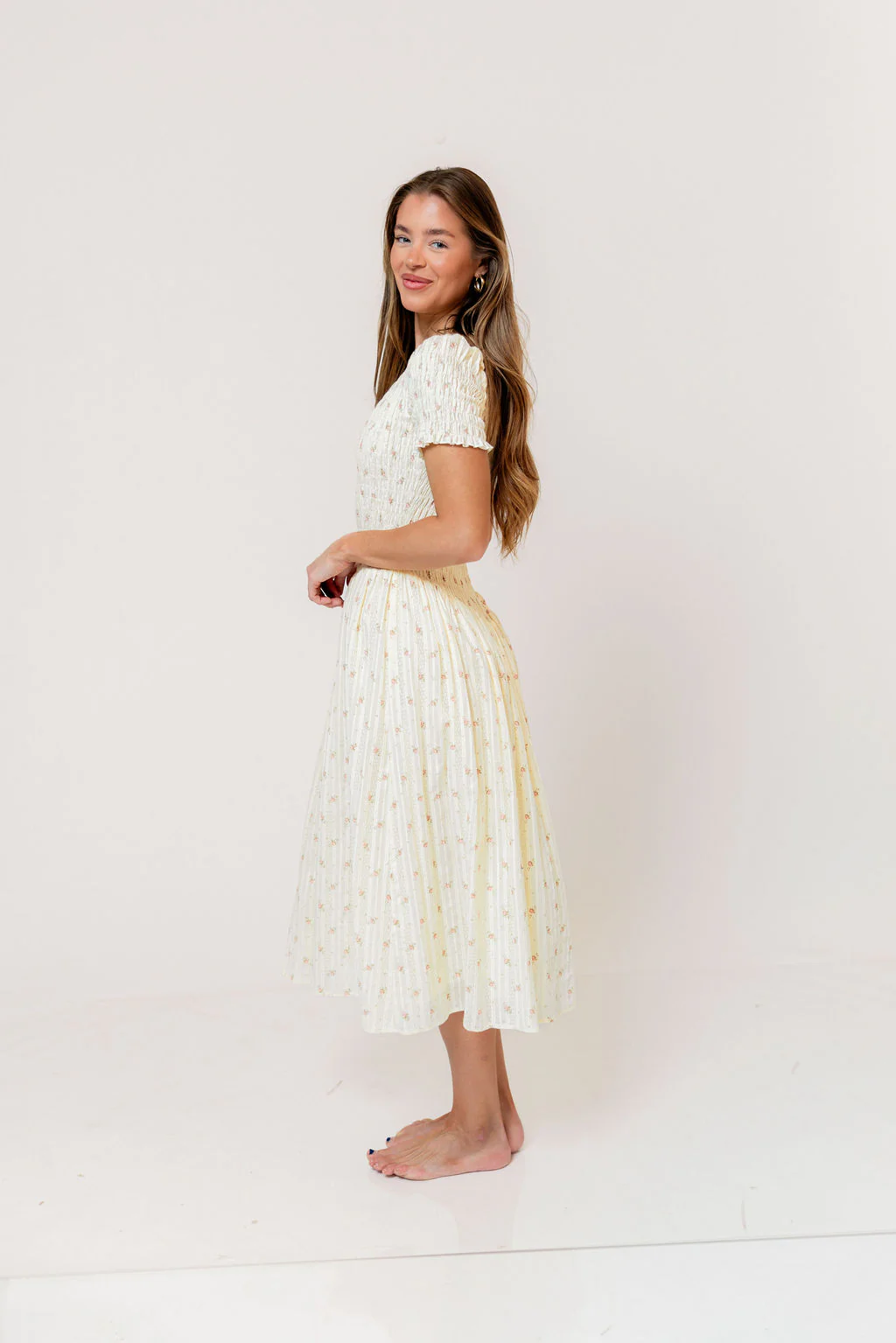 Bianca Smocked Floral Midi Dress in Butter Yellow - Image 5