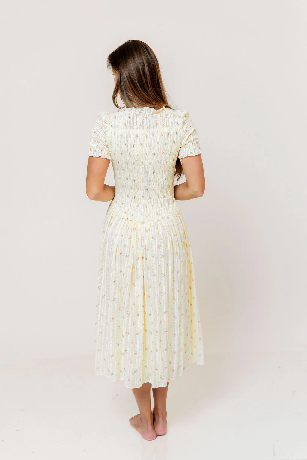Bianca Smocked Floral Midi Dress in Butter Yellow - Image 6