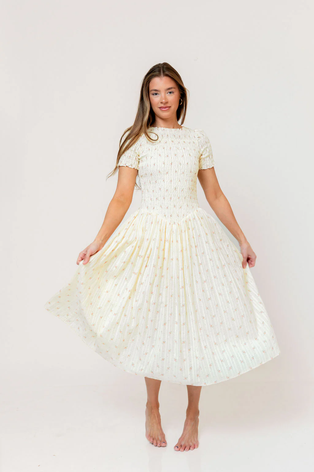 Bianca Smocked Floral Midi Dress in Butter Yellow - Image 7