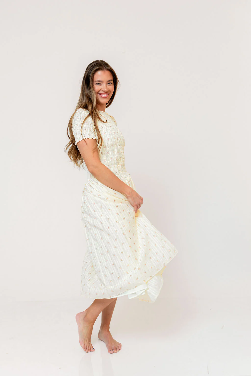 Bianca Smocked Floral Midi Dress in Butter Yellow - Image 8
