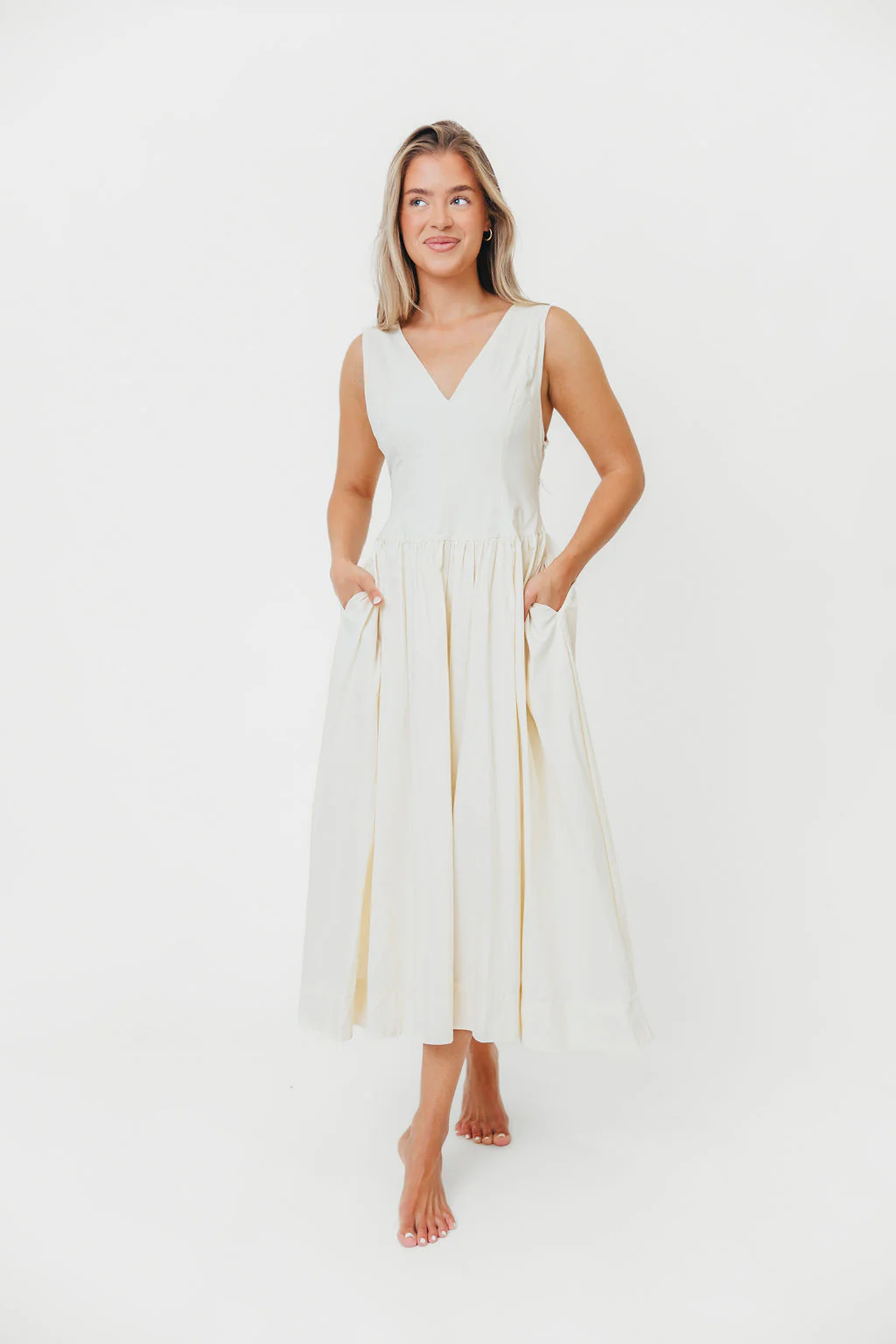 Cece 100% Cotton Bow Detail Woven Maxi Dress in Off-White - Image 3