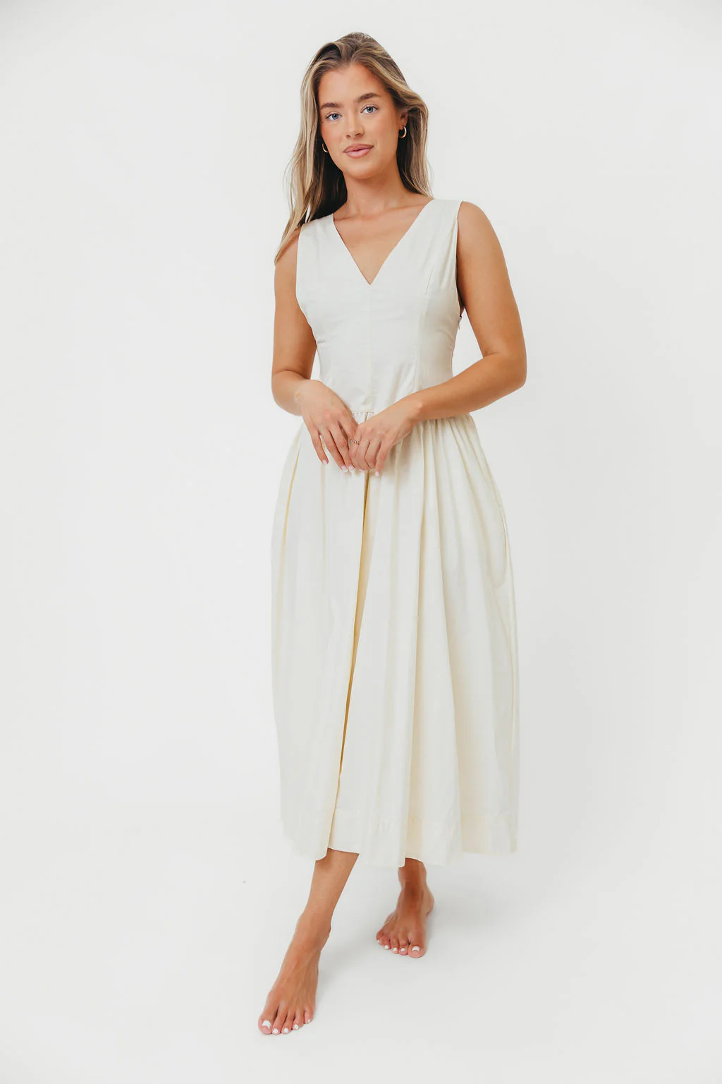 Cece 100% Cotton Bow Detail Woven Maxi Dress in Off-White - Image 6
