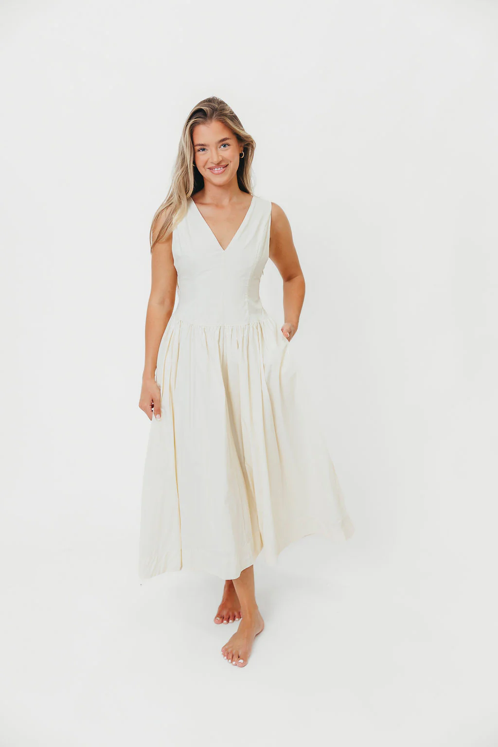 Cece 100% Cotton Bow Detail Woven Maxi Dress in Off-White - Image 7