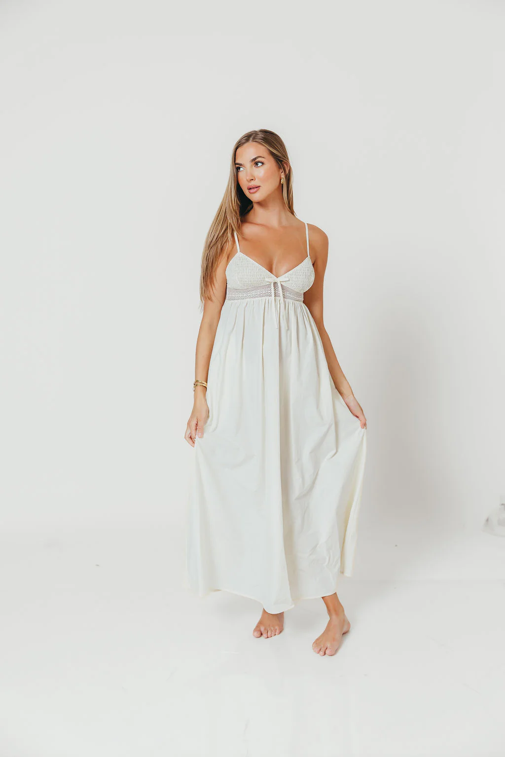 Brea Poplin Midi Dress in Ivory