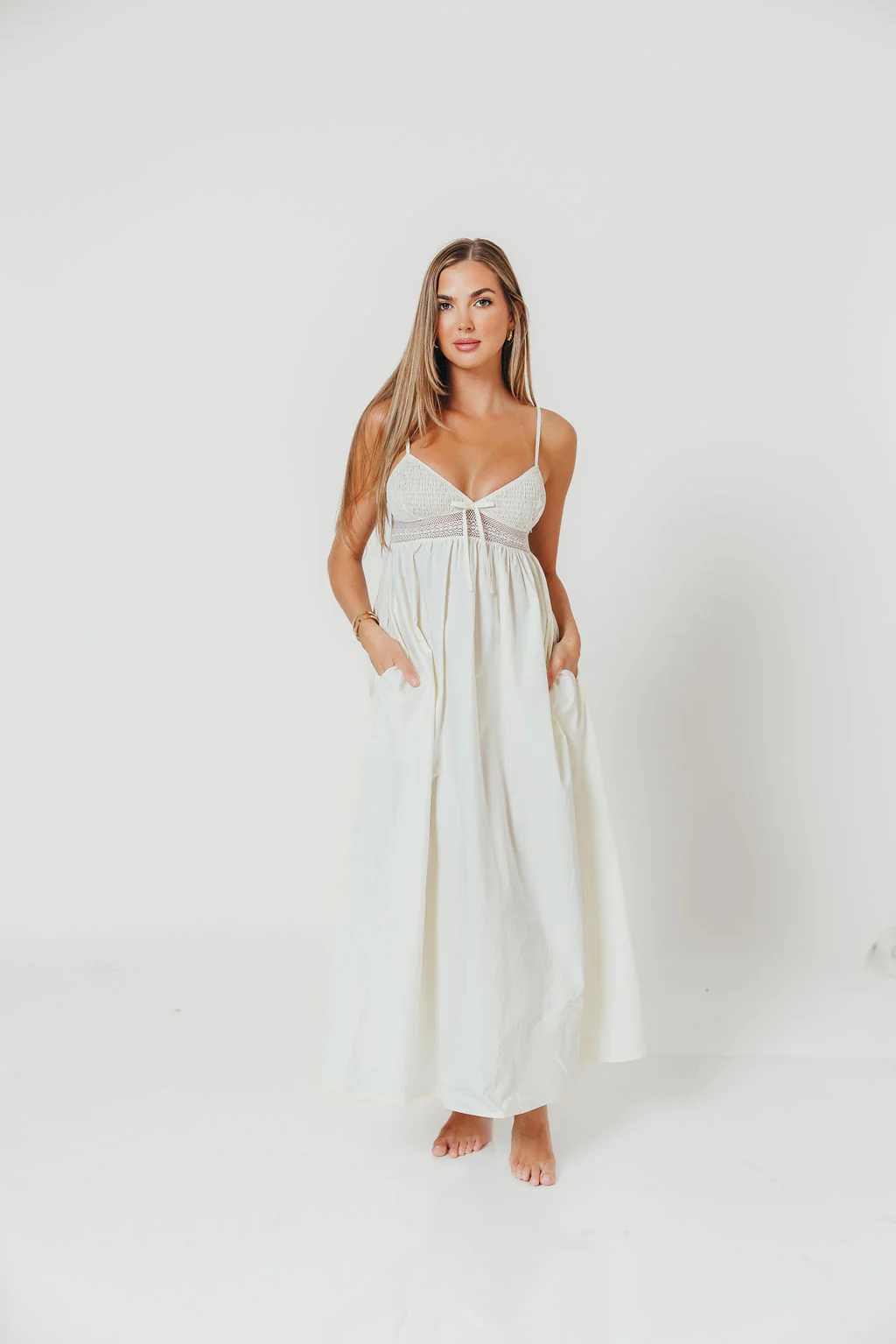 Brea Poplin Midi Dress in Ivory - Image 2