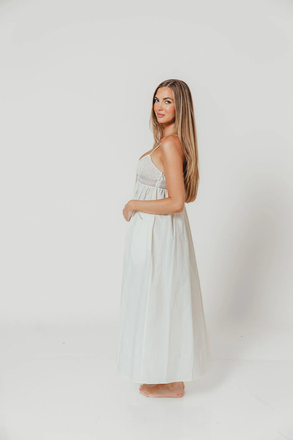 Brea Poplin Midi Dress in Ivory - Image 4