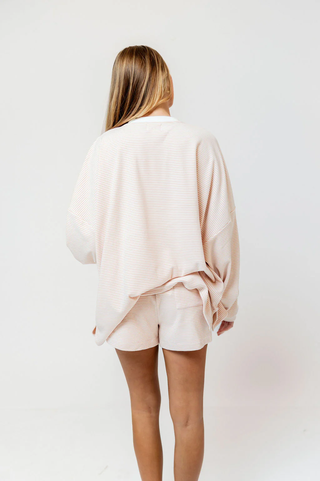 Campbell Striped Fleece Shorts in Blush - Image 14