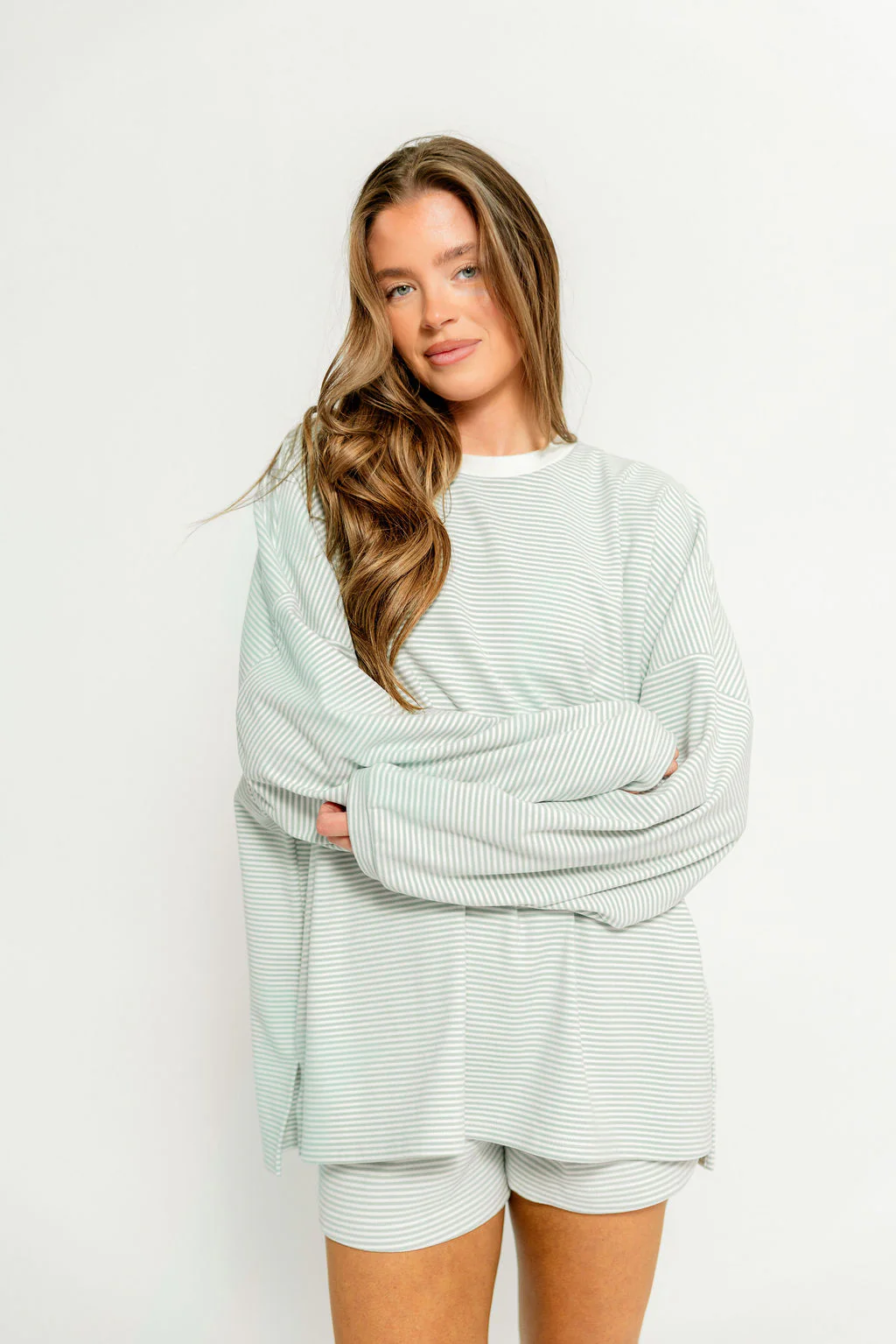 Campbell Striped Fleece Shorts in Hamptons Blue - Image 4