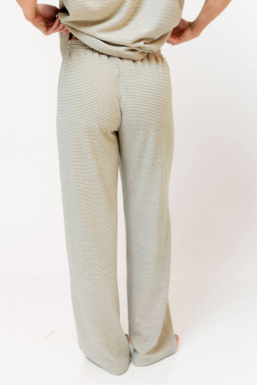 Campbell Striped Fleece Lounge Pants in Cream/Green - Image 8