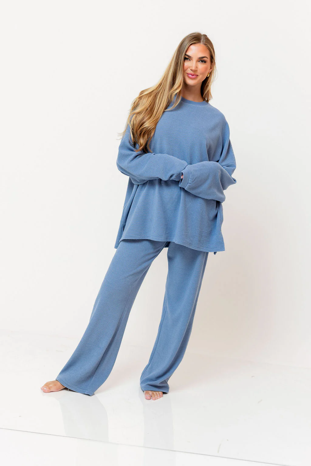 Campbell Striped Fleece Lounge Pants in Sky Blue - Image 3