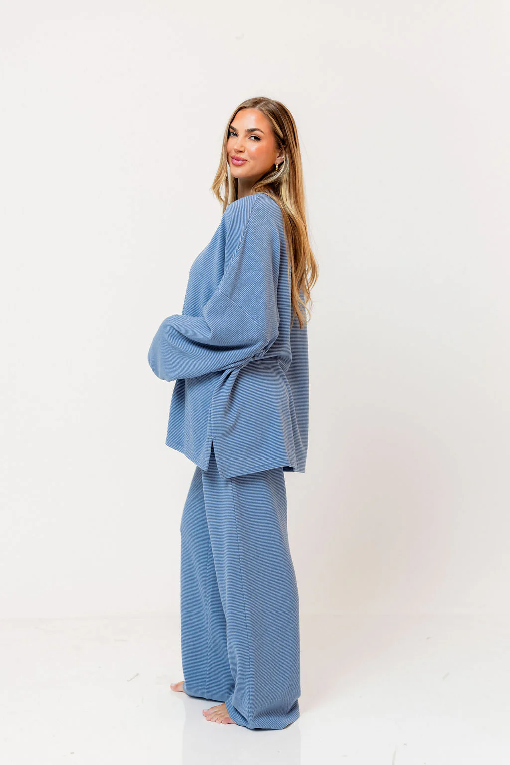 Campbell Striped Fleece Lounge Pants in Sky Blue - Image 4