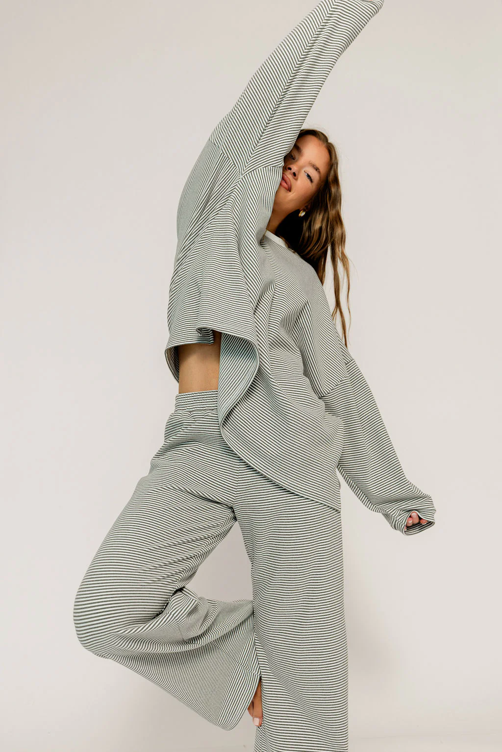 Campbell Striped Fleece Lounge Pants in Charcoal