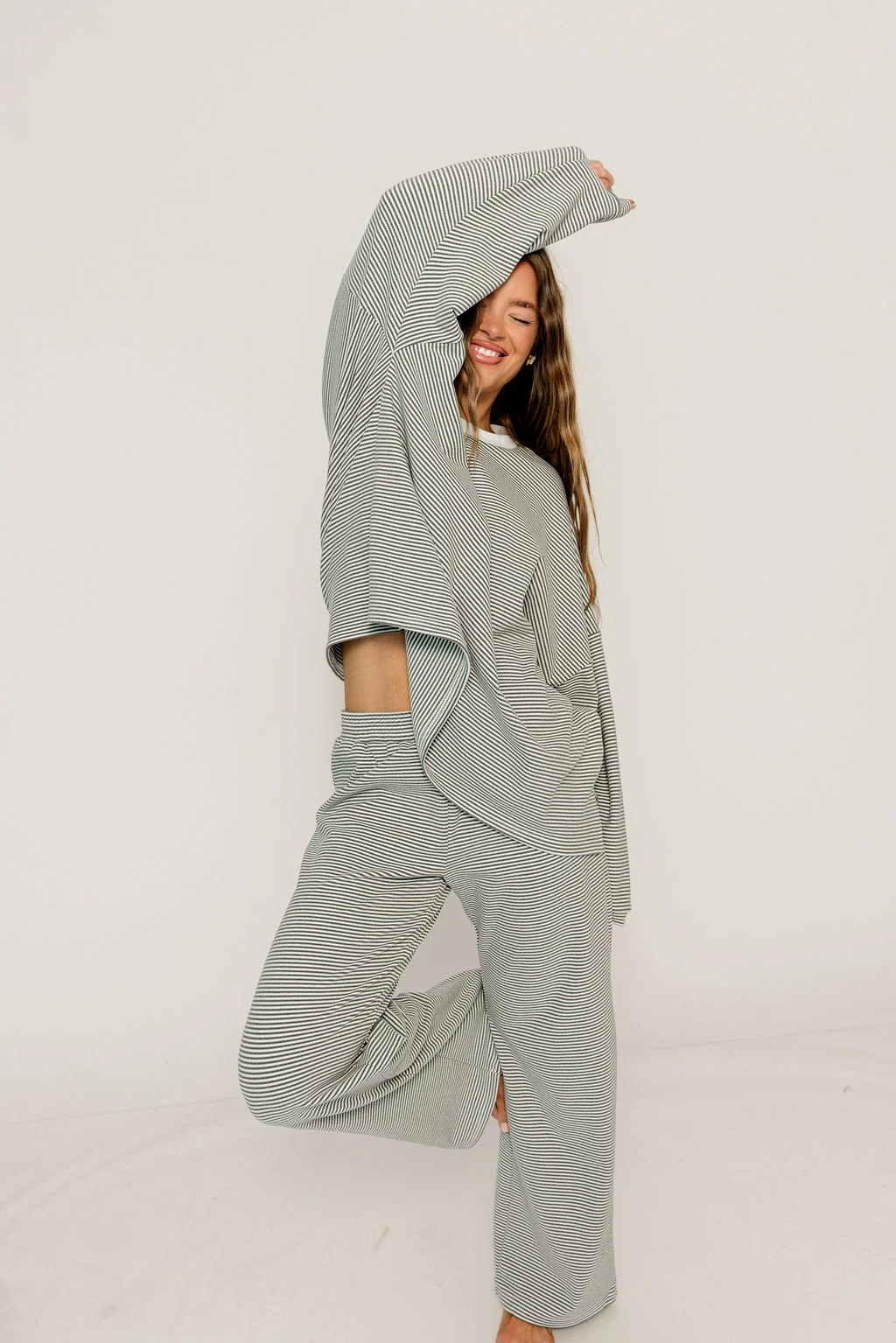Campbell Striped Fleece Lounge Pants in Charcoal - Image 2