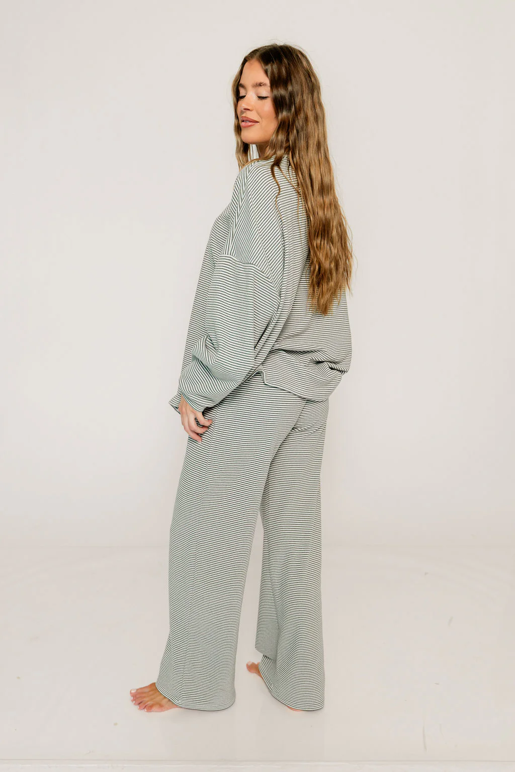 Campbell Striped Fleece Lounge Pants in Charcoal - Image 4
