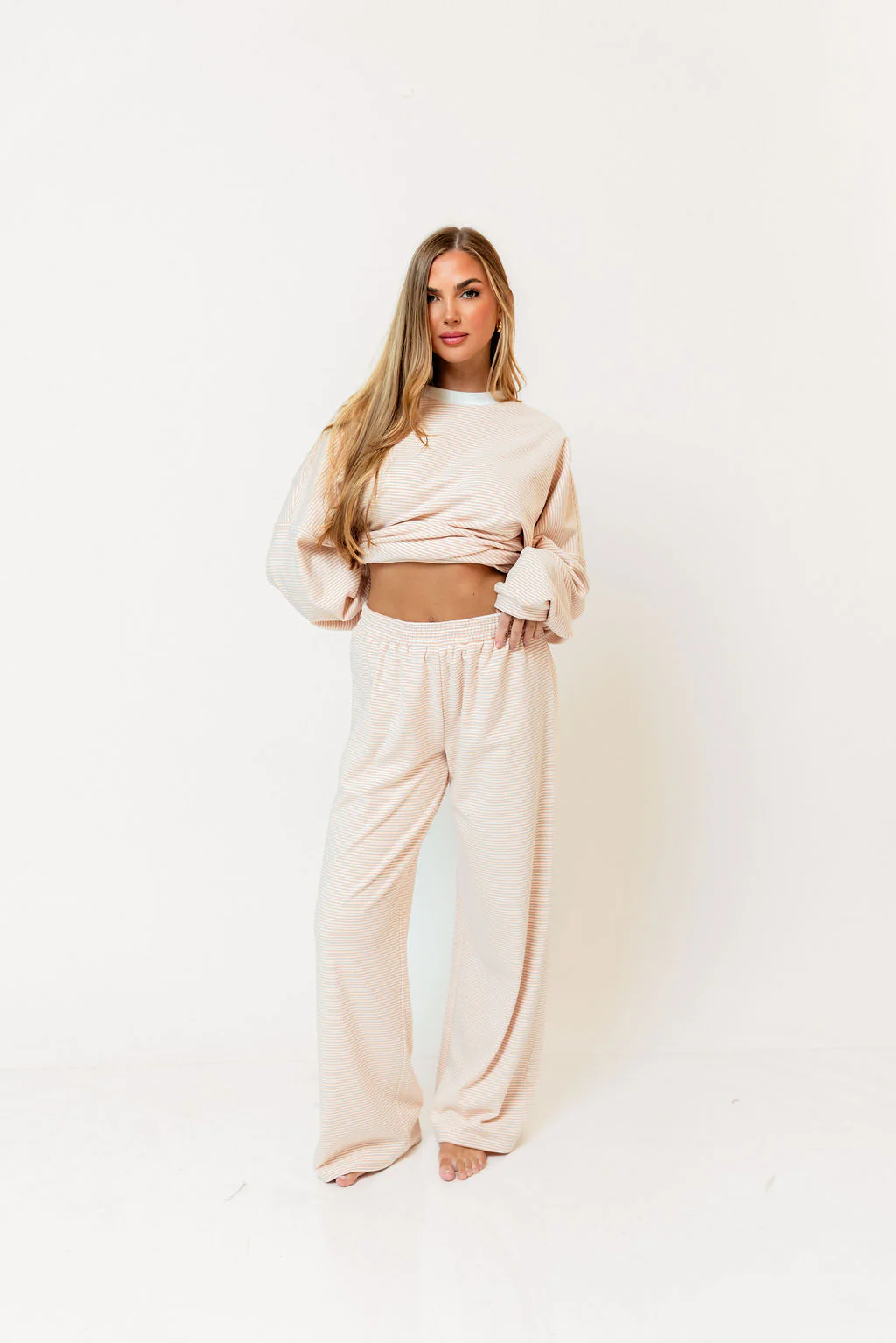 Campbell Striped Fleece Lounge Pants in Blush - Image 2