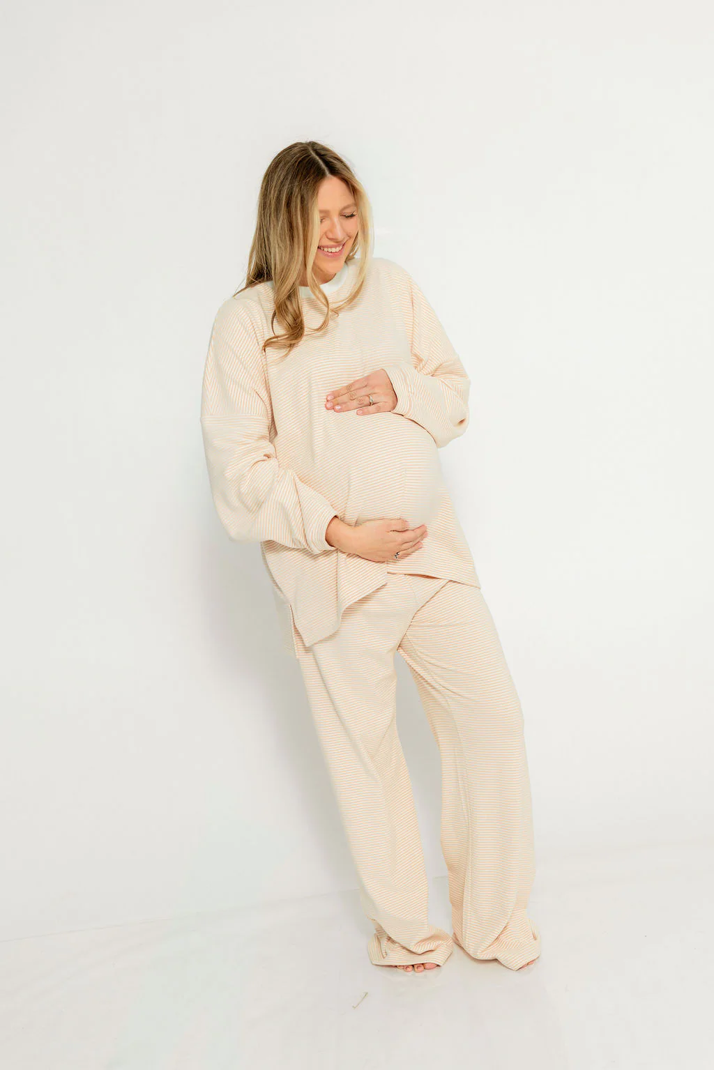 Campbell Striped Fleece Lounge Pants in Blush - Image 5