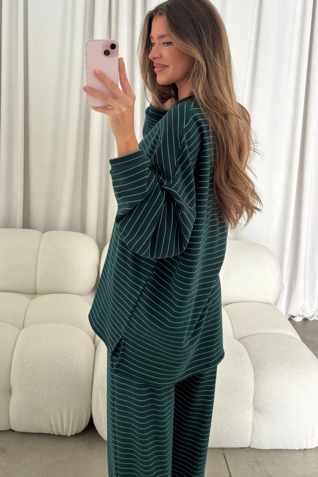 Campbell Striped Fleece Lounge Pants in Green - Image 4