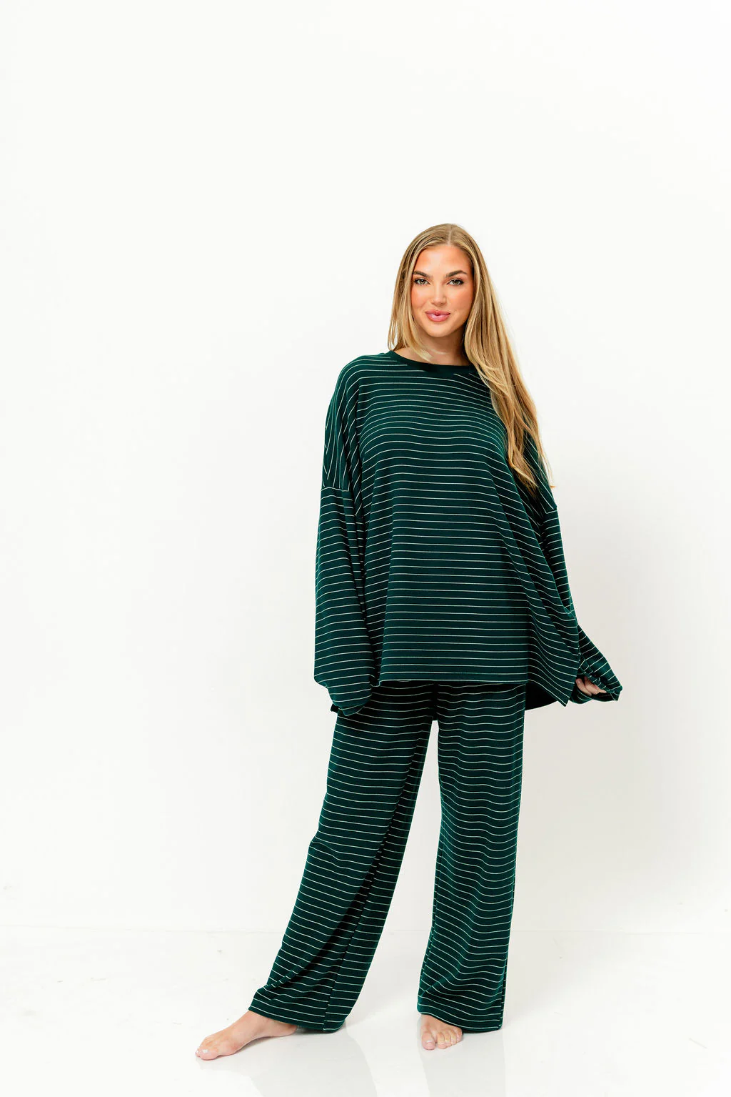 Campbell Striped Fleece Lounge Pants in Green - Image 5