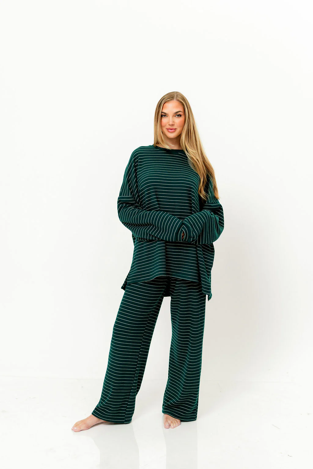 Campbell Striped Fleece Lounge Pants in Green - Image 6