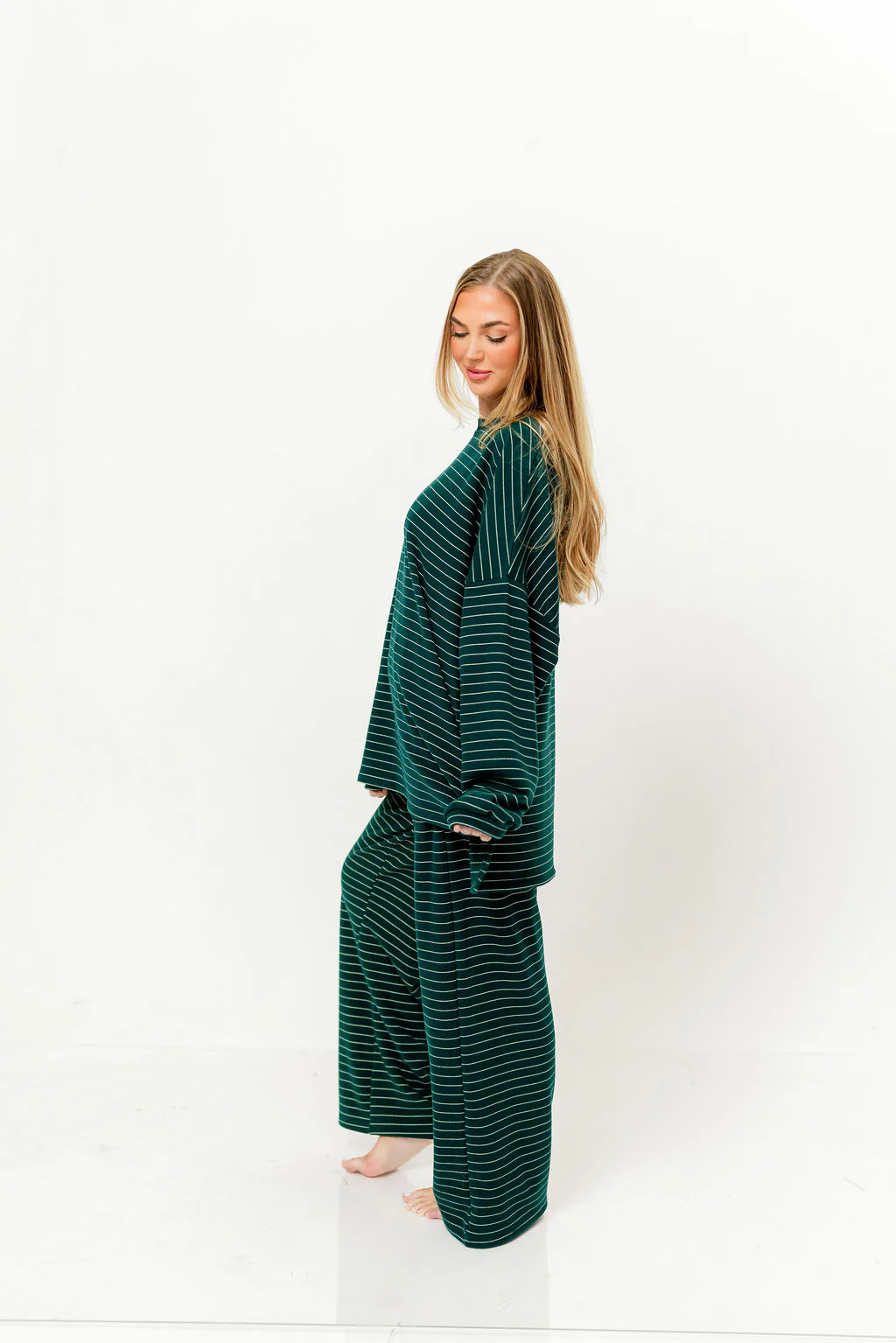 Campbell Striped Fleece Lounge Pants in Green - Image 7
