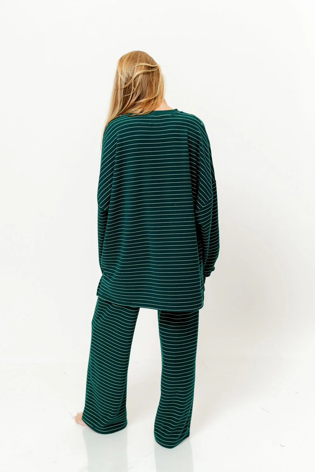 Campbell Striped Fleece Lounge Pants in Green - Image 8
