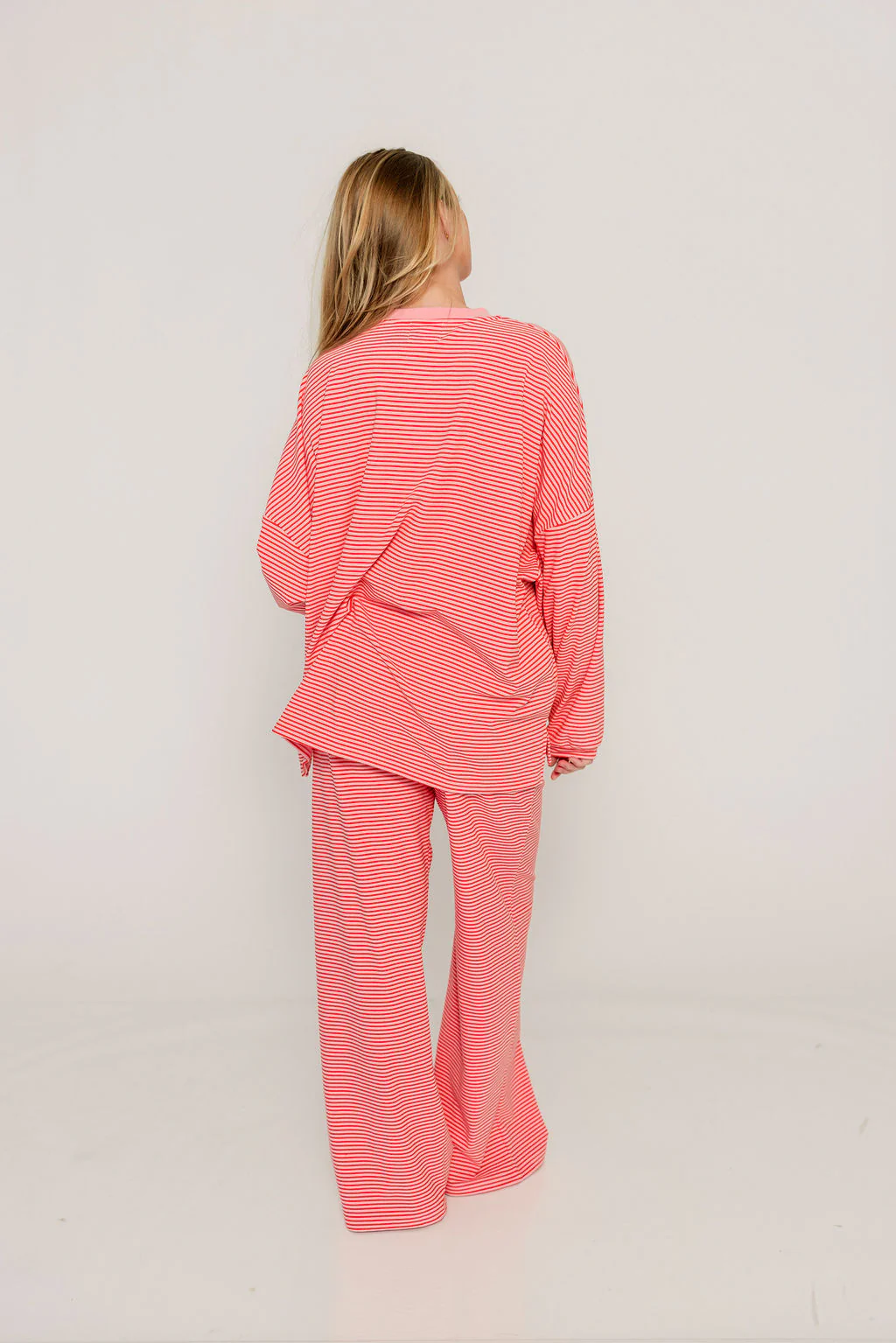 Campbell Striped Fleece Lounge Pants in Pink/Red - Image 10