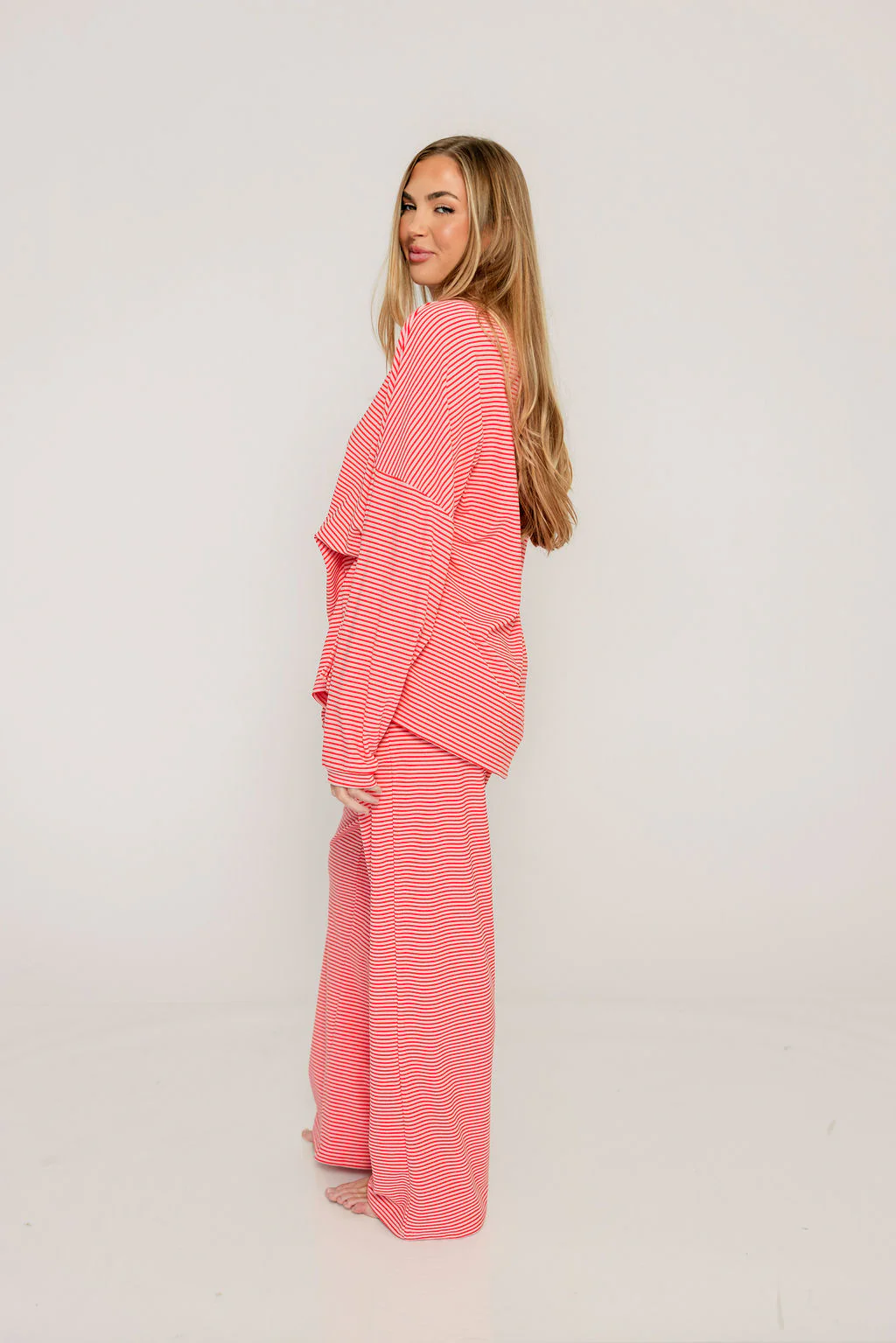 Campbell Striped Fleece Lounge Pants in Pink/Red - Image 4