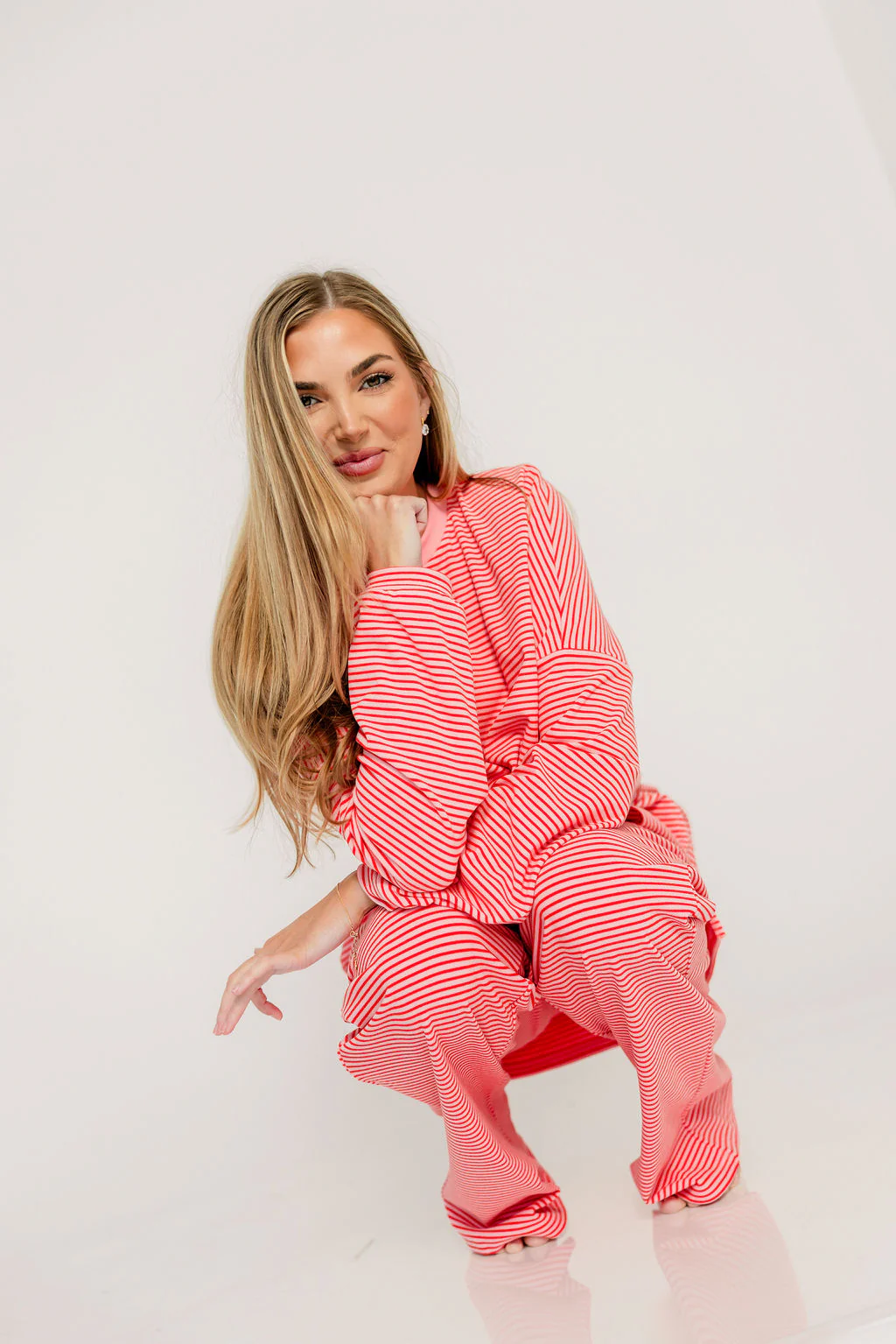 Campbell Striped Fleece Lounge Pants in Pink/Red - Image 6