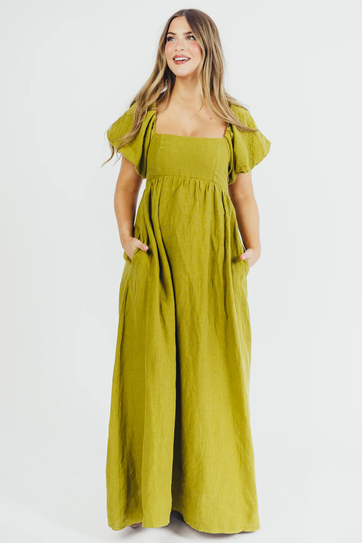 Candace Maxi Dress in Olive - 100% Linen - Bump Friendly - Image 12