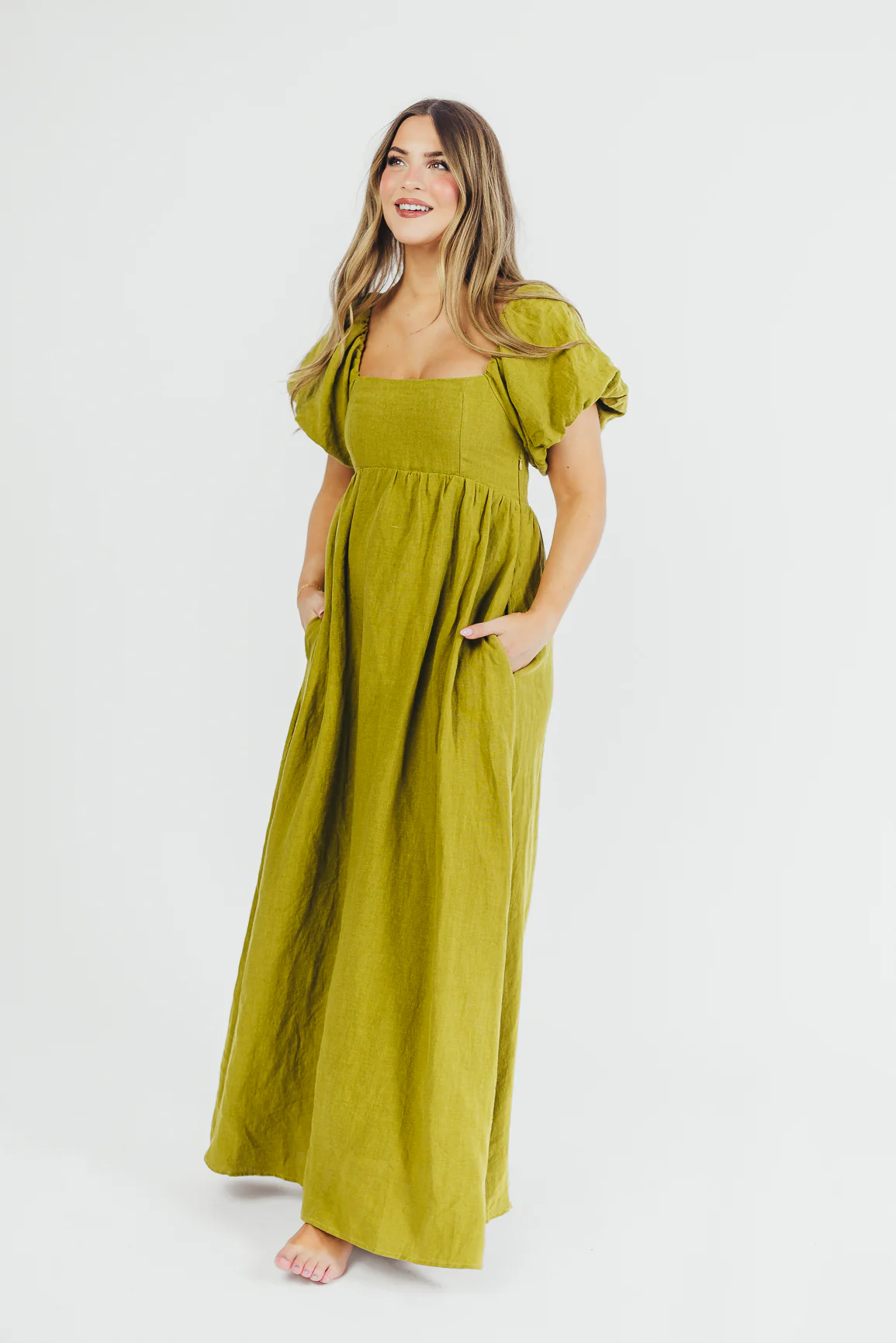 Candace Maxi Dress in Olive - 100% Linen - Bump Friendly - Image 13
