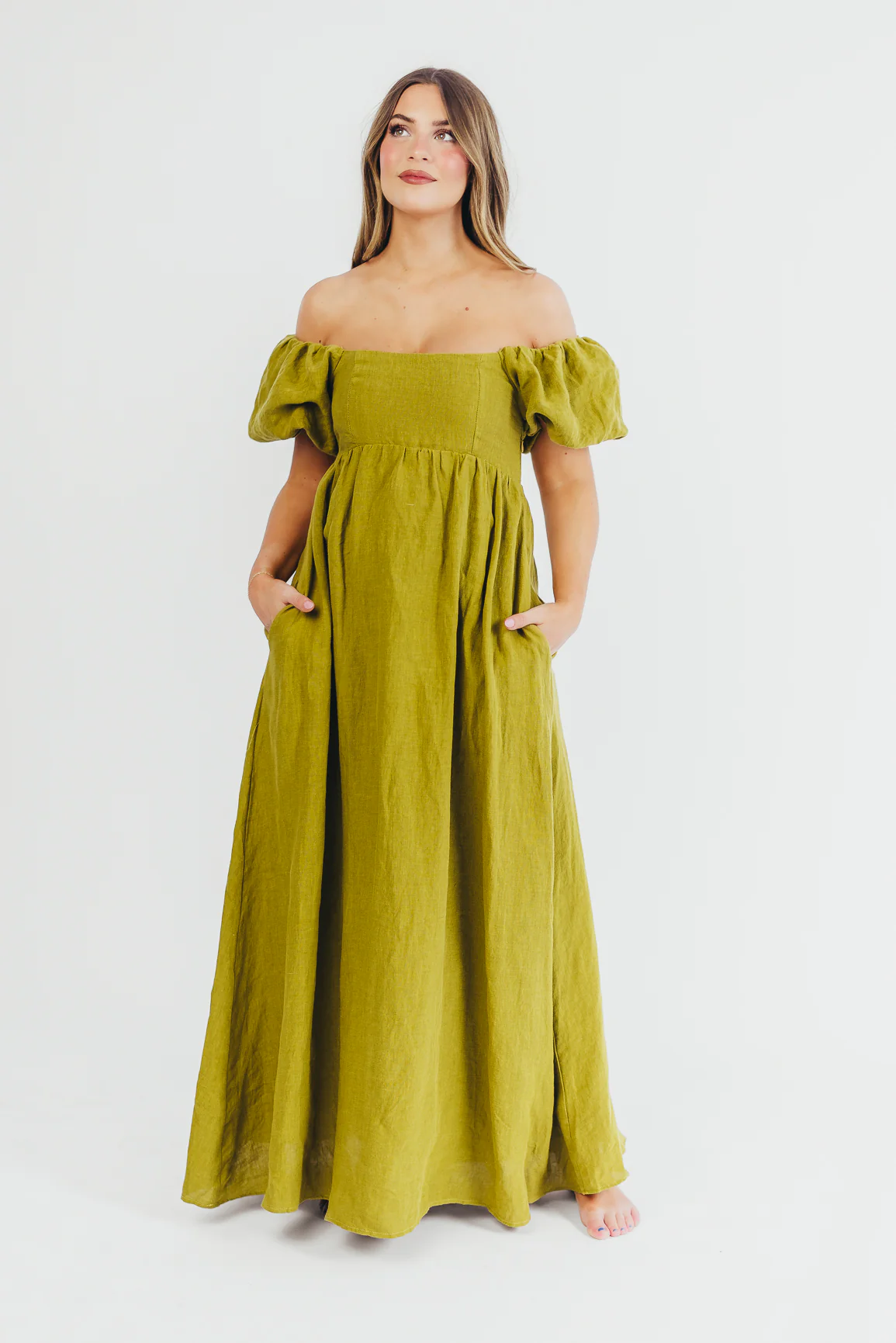 Candace Maxi Dress in Olive - 100% Linen - Bump Friendly - Image 19