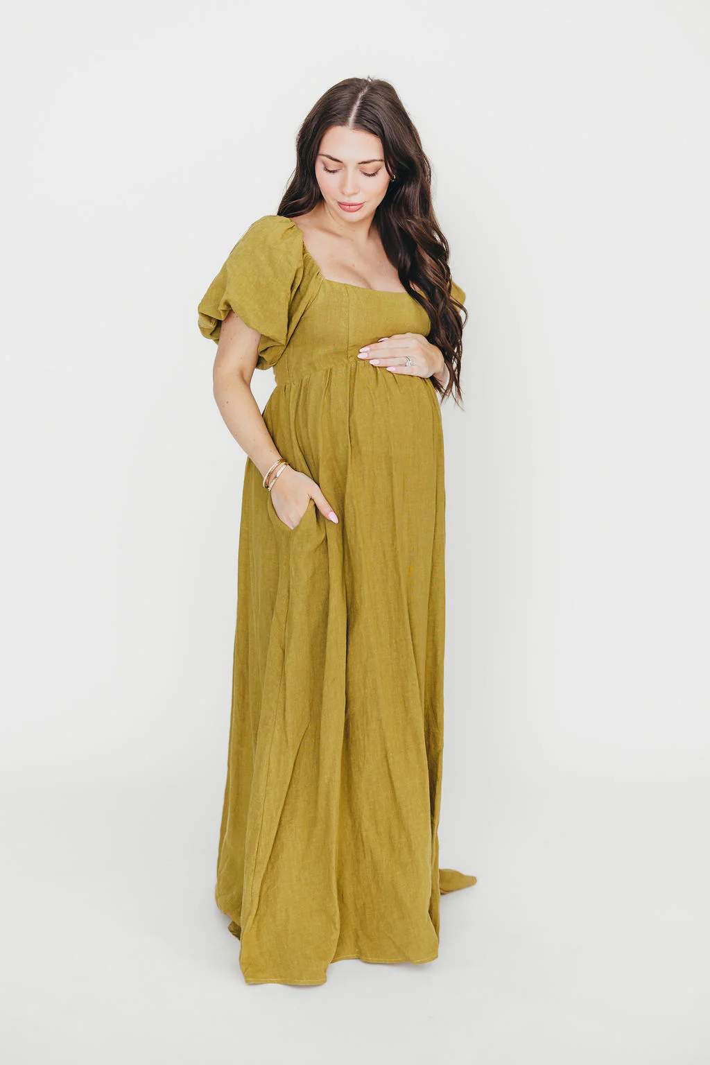 Candace Maxi Dress in Olive - 100% Linen - Bump Friendly - Image 25