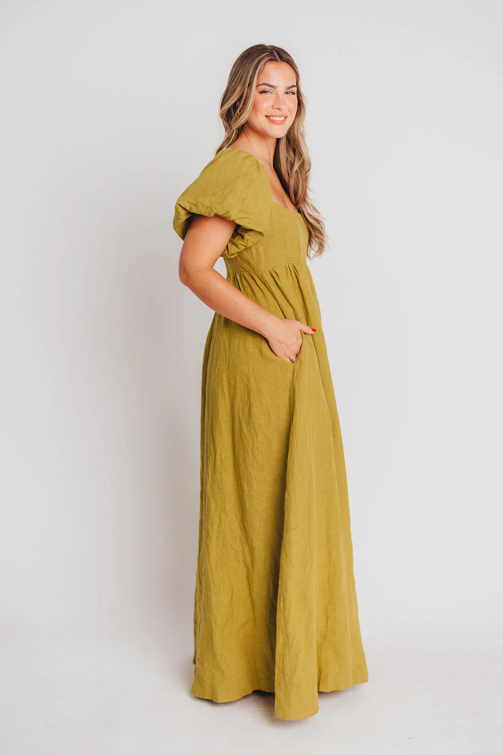 Candace Maxi Dress in Olive - 100% Linen - Bump Friendly - Image 7