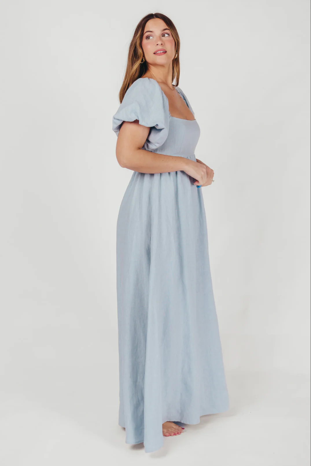Candace Linen Maxi Dress in Light Blue - Bump Friendly - Image 10