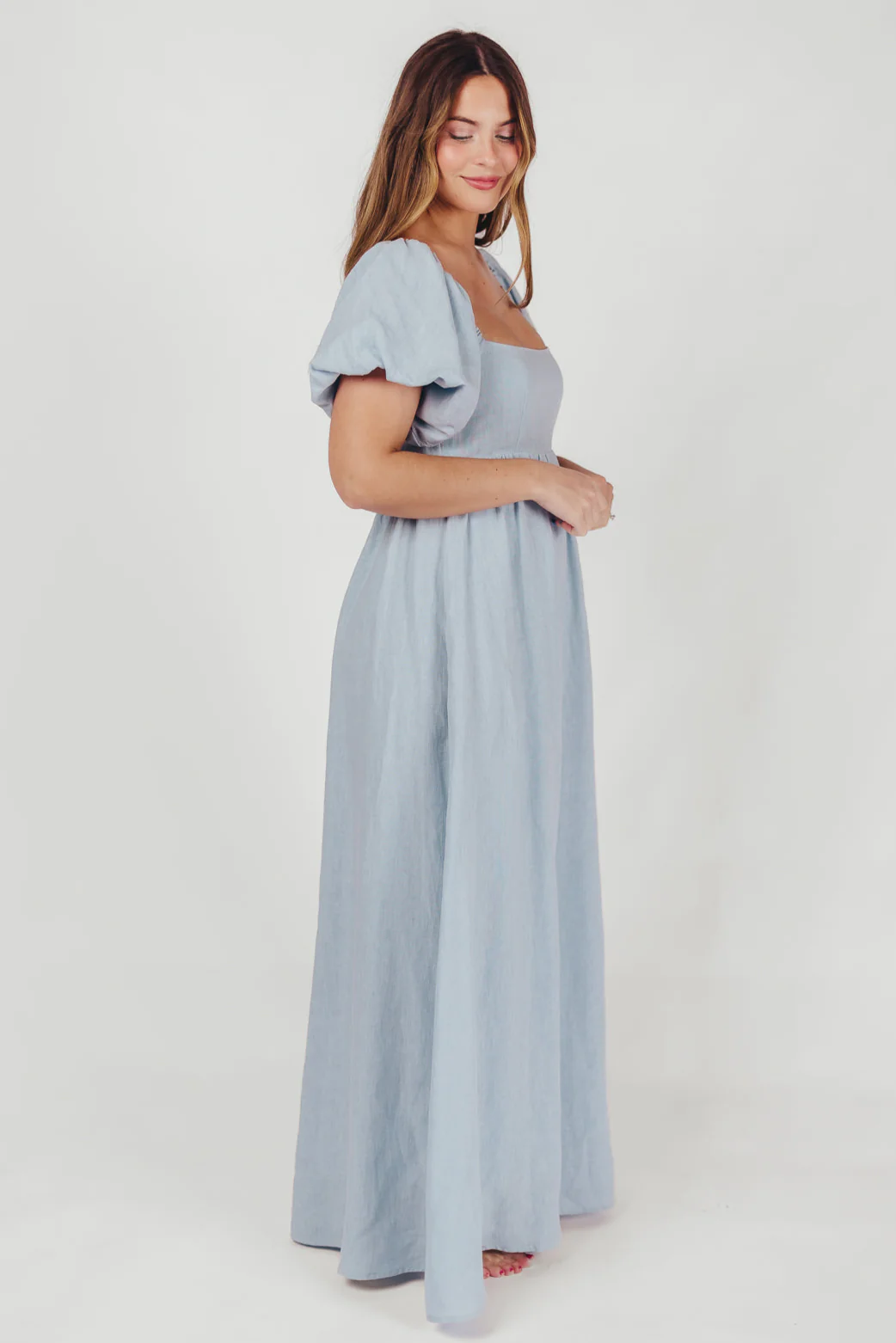 Candace Linen Maxi Dress in Light Blue - Bump Friendly - Image 11