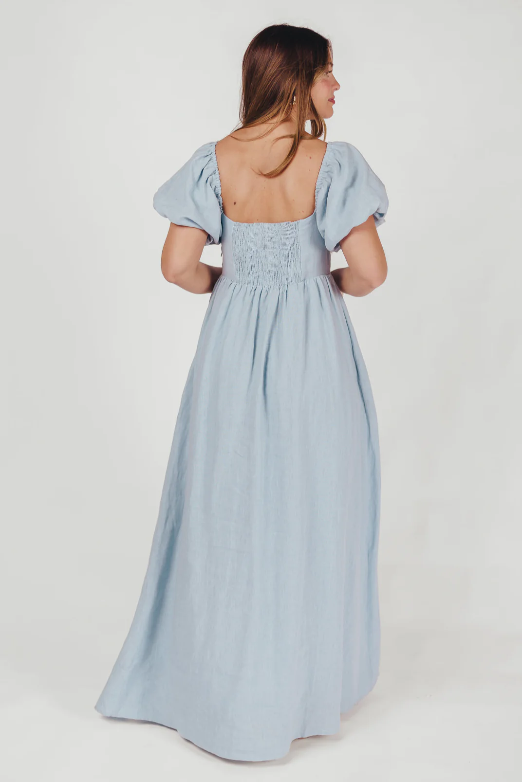 Candace Linen Maxi Dress in Light Blue - Bump Friendly - Image 12