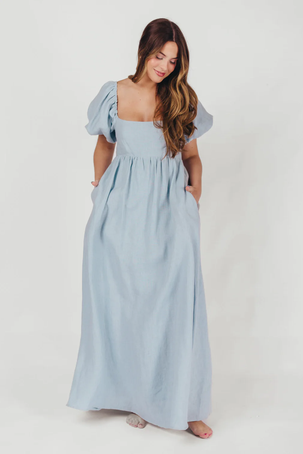 Candace Linen Maxi Dress in Light Blue - Bump Friendly - Image 13