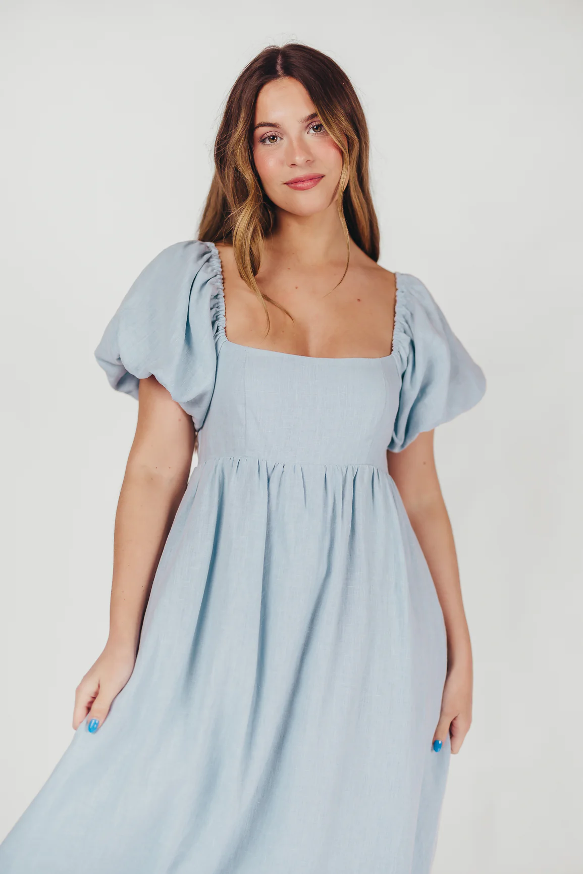 Candace Linen Maxi Dress in Light Blue - Bump Friendly - Image 17