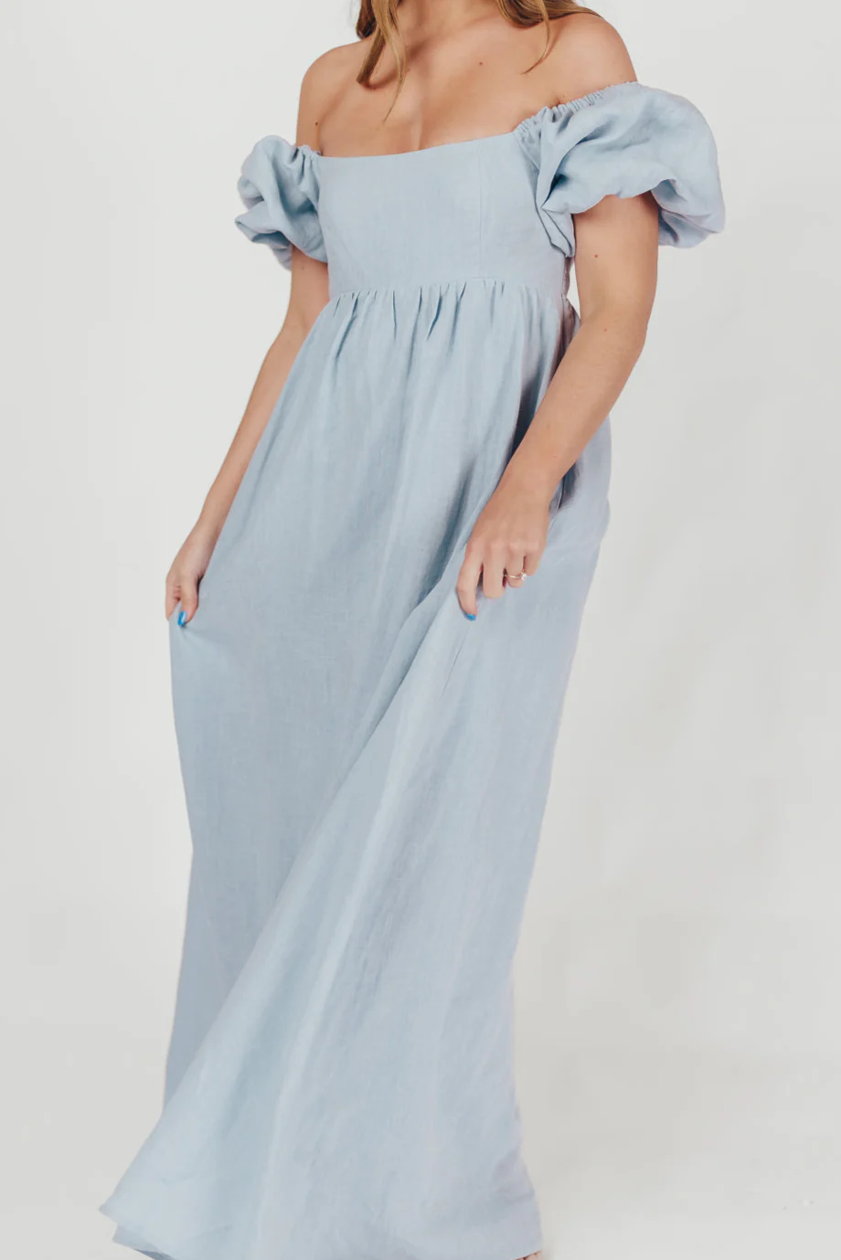 Candace Linen Maxi Dress in Light Blue - Bump Friendly - Image 18