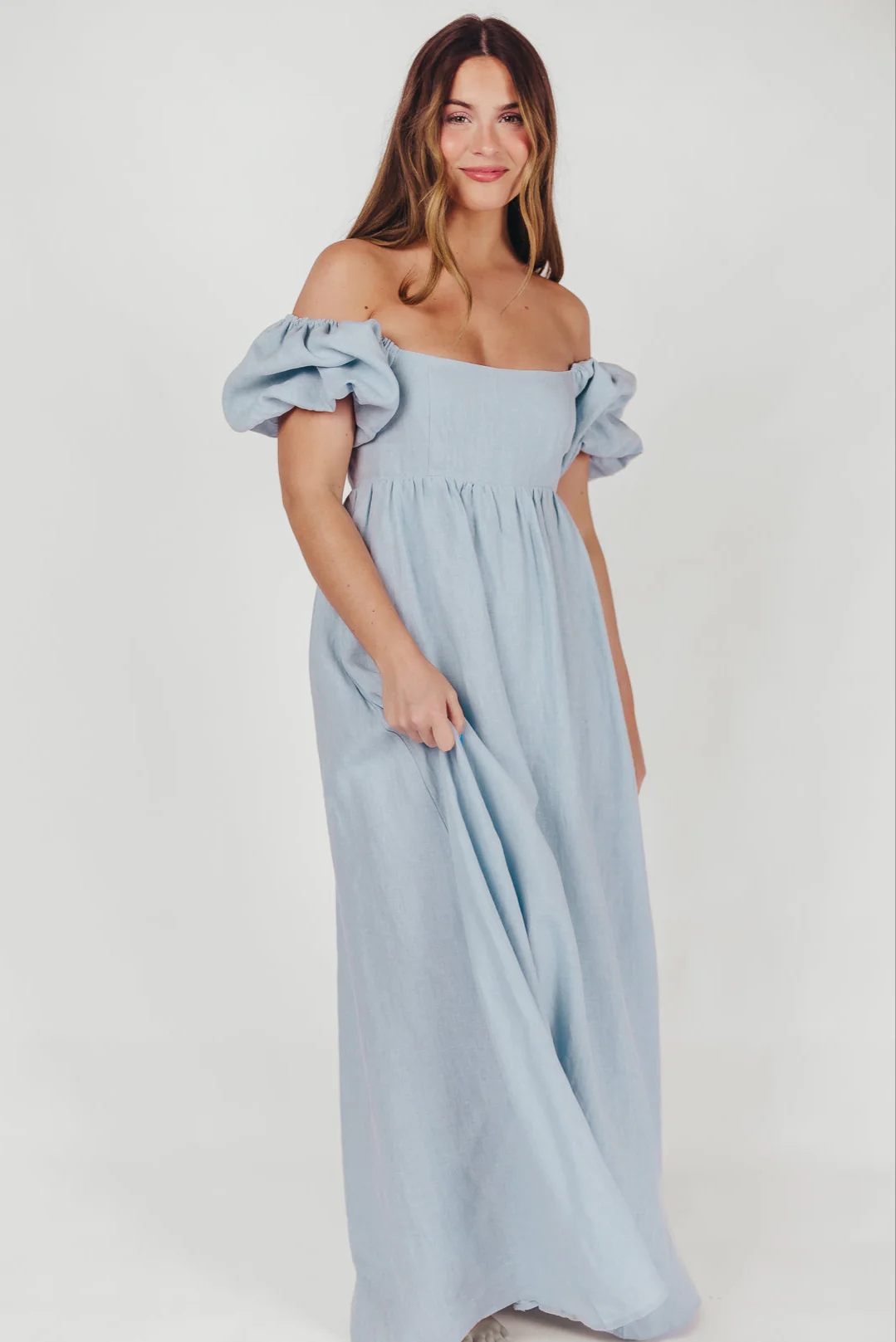 Candace Linen Maxi Dress in Light Blue - Bump Friendly - Image 19