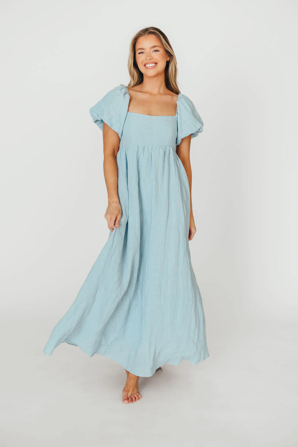 Candace Linen Maxi Dress in Light Blue - Bump Friendly - Image 26