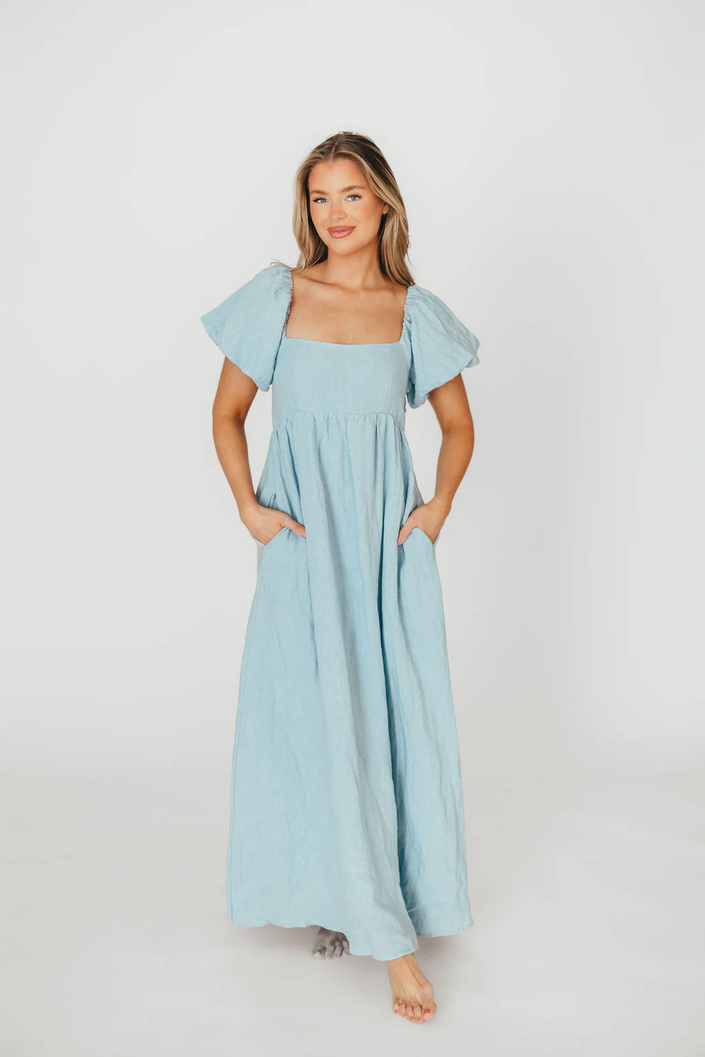 Candace Linen Maxi Dress in Light Blue - Bump Friendly - Image 27