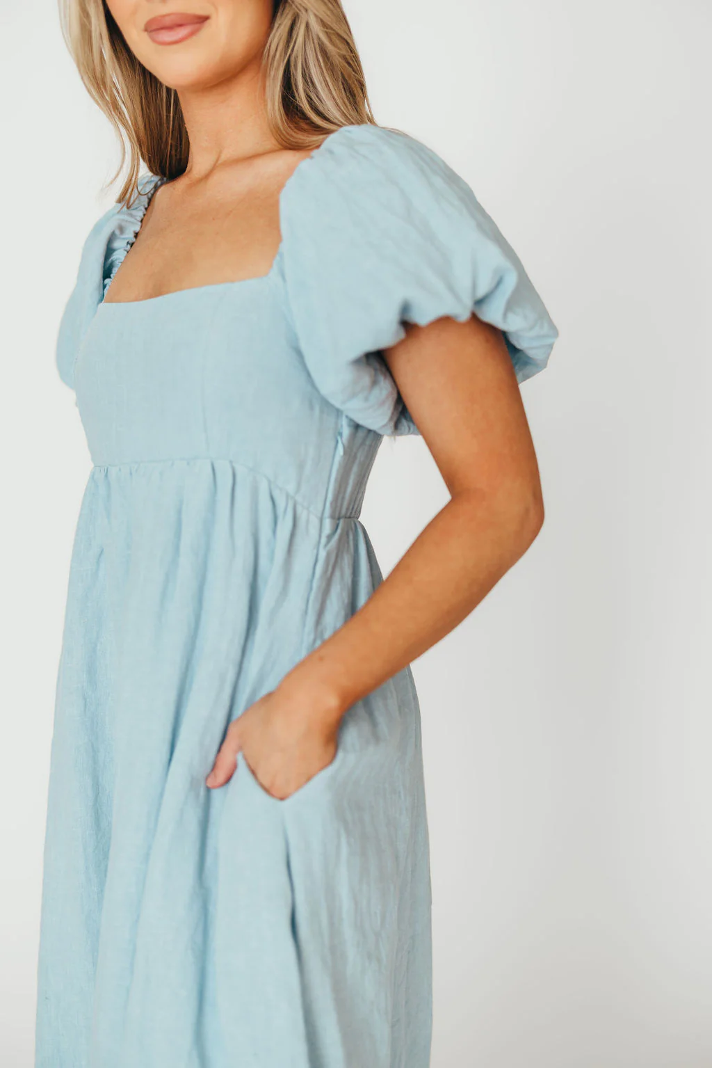 Candace Linen Maxi Dress in Light Blue - Bump Friendly - Image 29