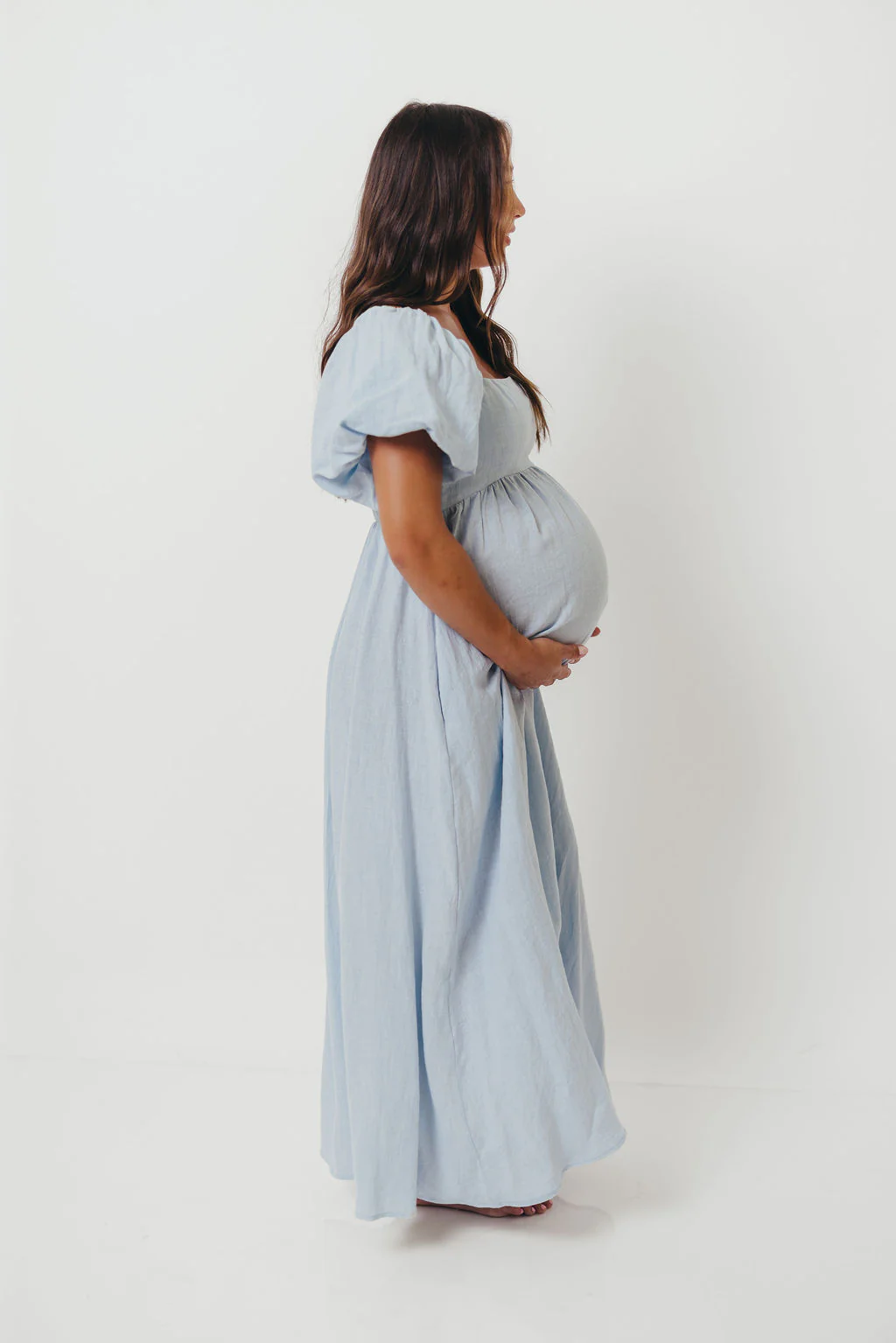 Candace Linen Maxi Dress in Light Blue - Bump Friendly - Image 3