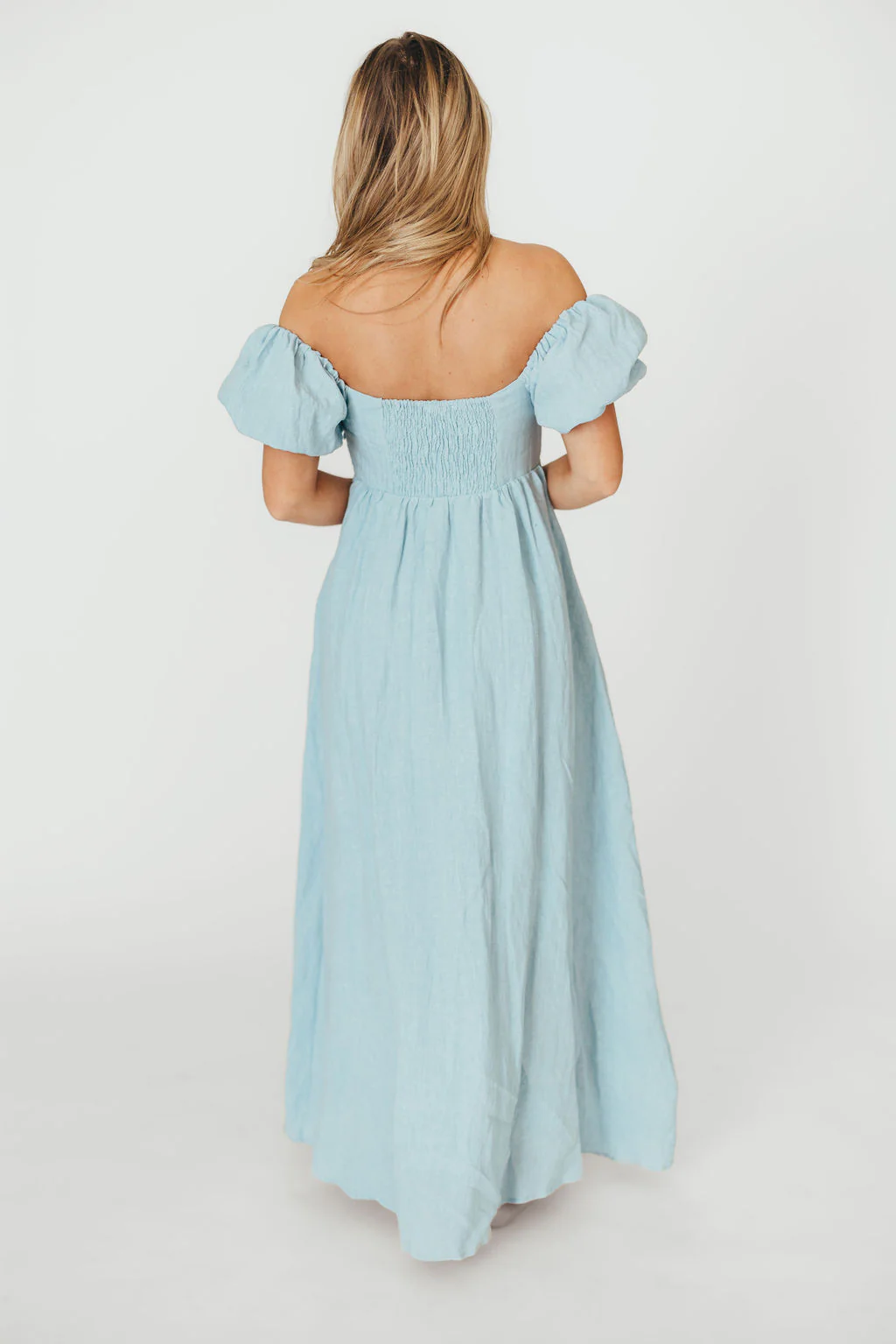 Candace Linen Maxi Dress in Light Blue - Bump Friendly - Image 31