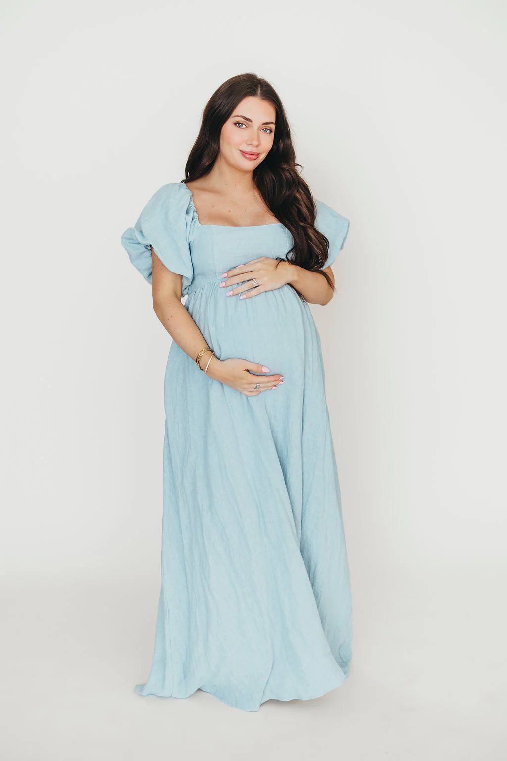 Candace Linen Maxi Dress in Light Blue - Bump Friendly - Image 32