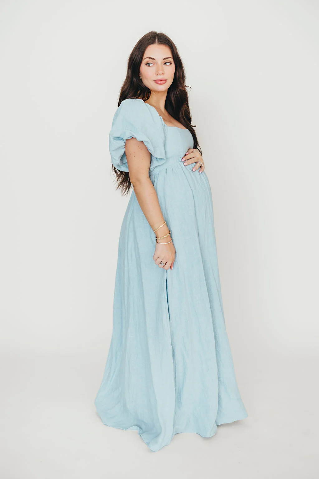 Candace Linen Maxi Dress in Light Blue - Bump Friendly - Image 33