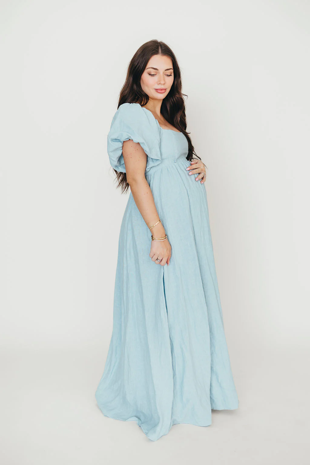 Candace Linen Maxi Dress in Light Blue - Bump Friendly - Image 34