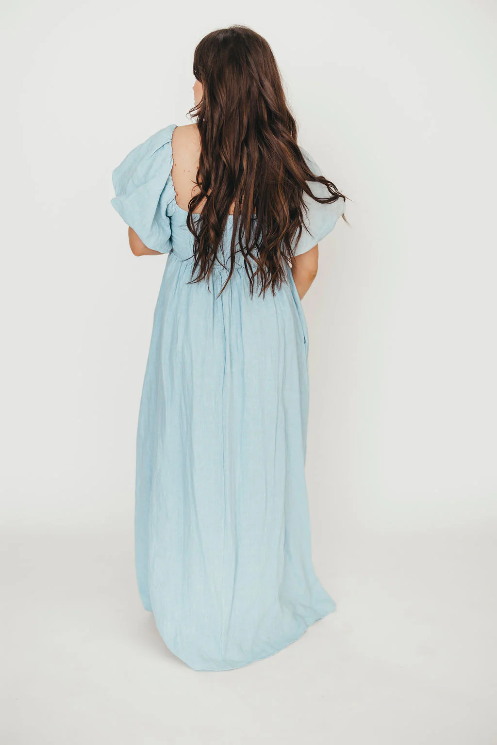 Candace Linen Maxi Dress in Light Blue - Bump Friendly - Image 35