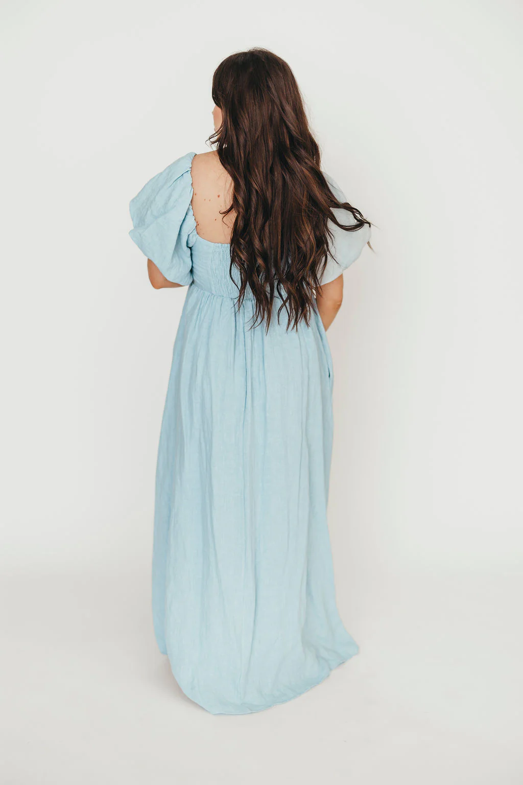 Candace Linen Maxi Dress in Light Blue - Bump Friendly - Image 36